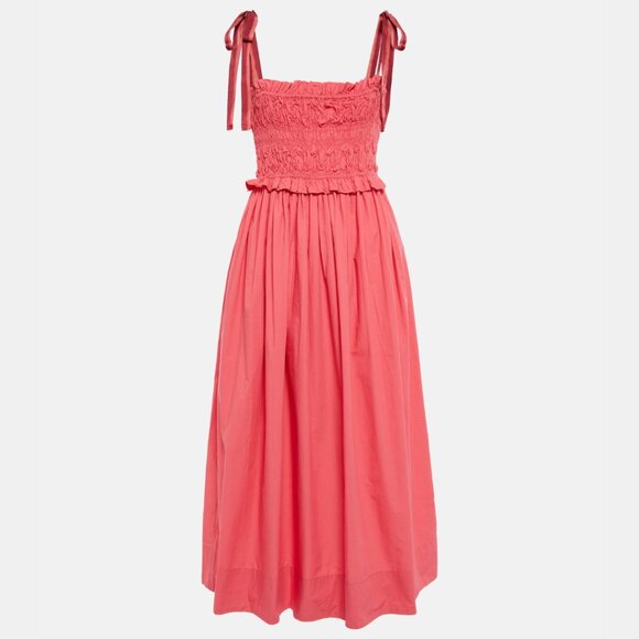 NWT Ulla Johnson Akshara Midi Dress In Honeysukle Sz 8 Shoulder Tie Straps - Picture 2 of 9